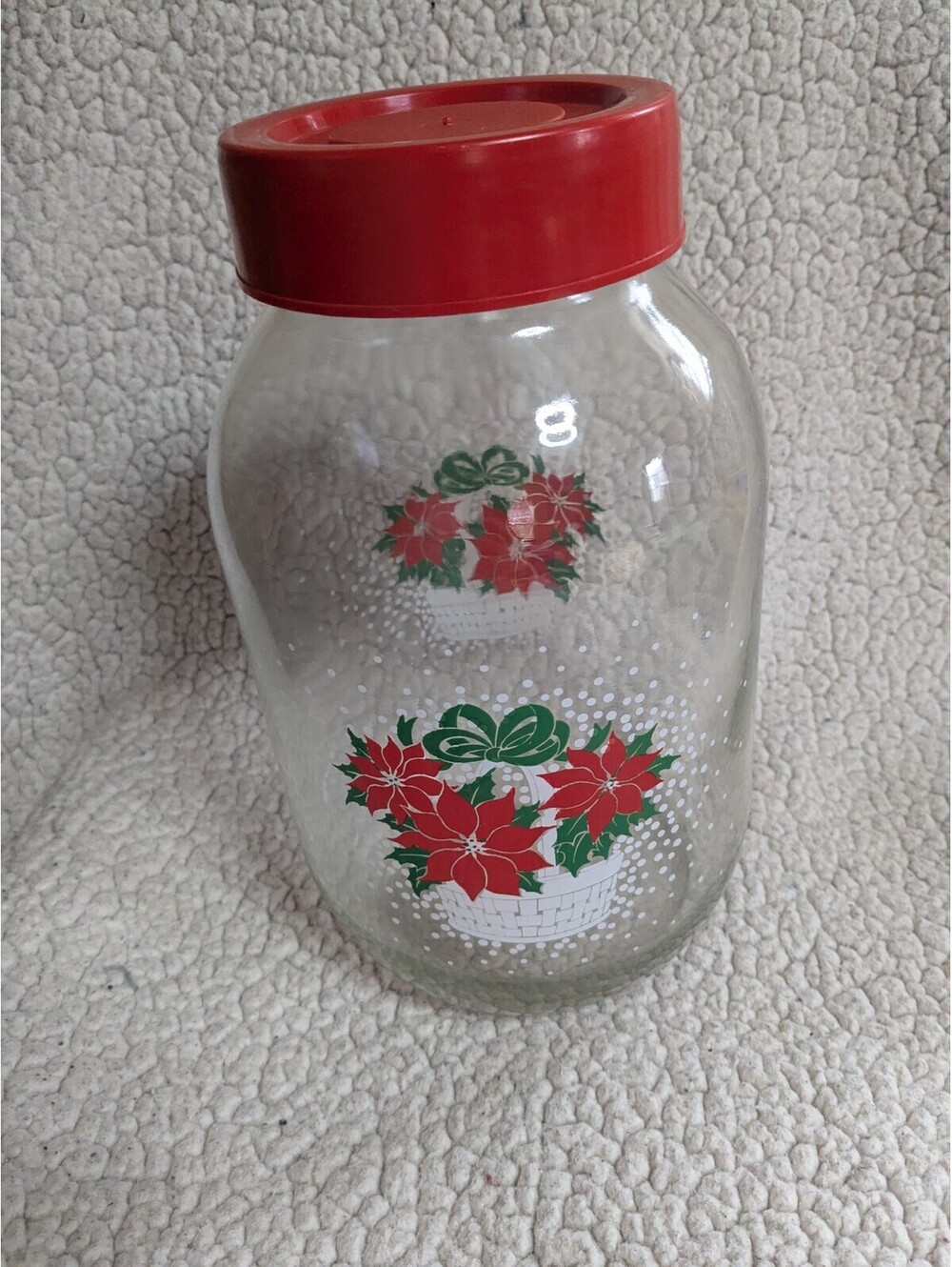 Vintage Carlton Glass 3 liter jar with lid poinsettia pattern